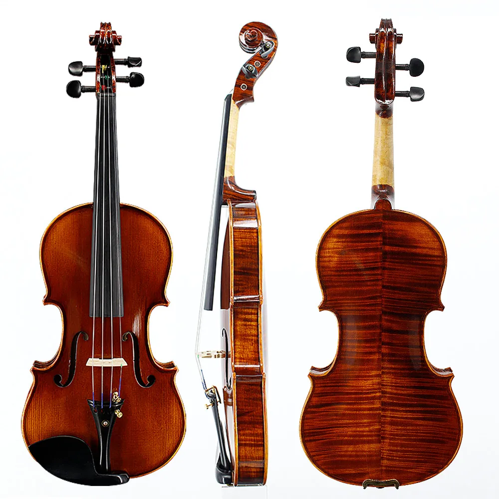 Tongling Factory Handmade High Grade Solid Spruce Natural Flame Violins For Sale