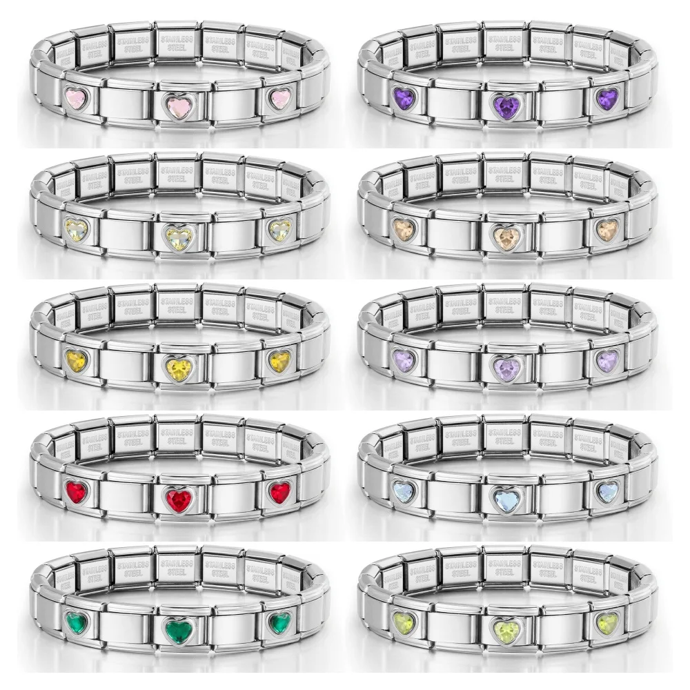 Modisches Buntes Herz Damen Edelstahl Schmuckstück Italienische Gliederkette Passend für 9mm Anhänger auf Armband DIY Zubehör – Detail 1