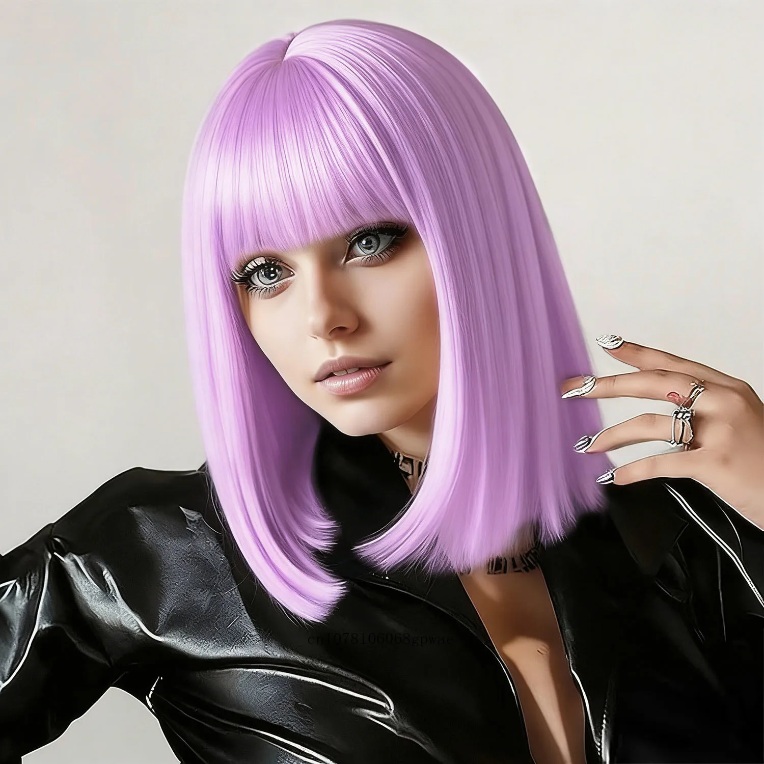 Premium Synthetic Cosplay Lolita Wigs Short Bob Cut Wigs Light Purple Wig for White Women Natural Fake Girls Hair Heat Resistant