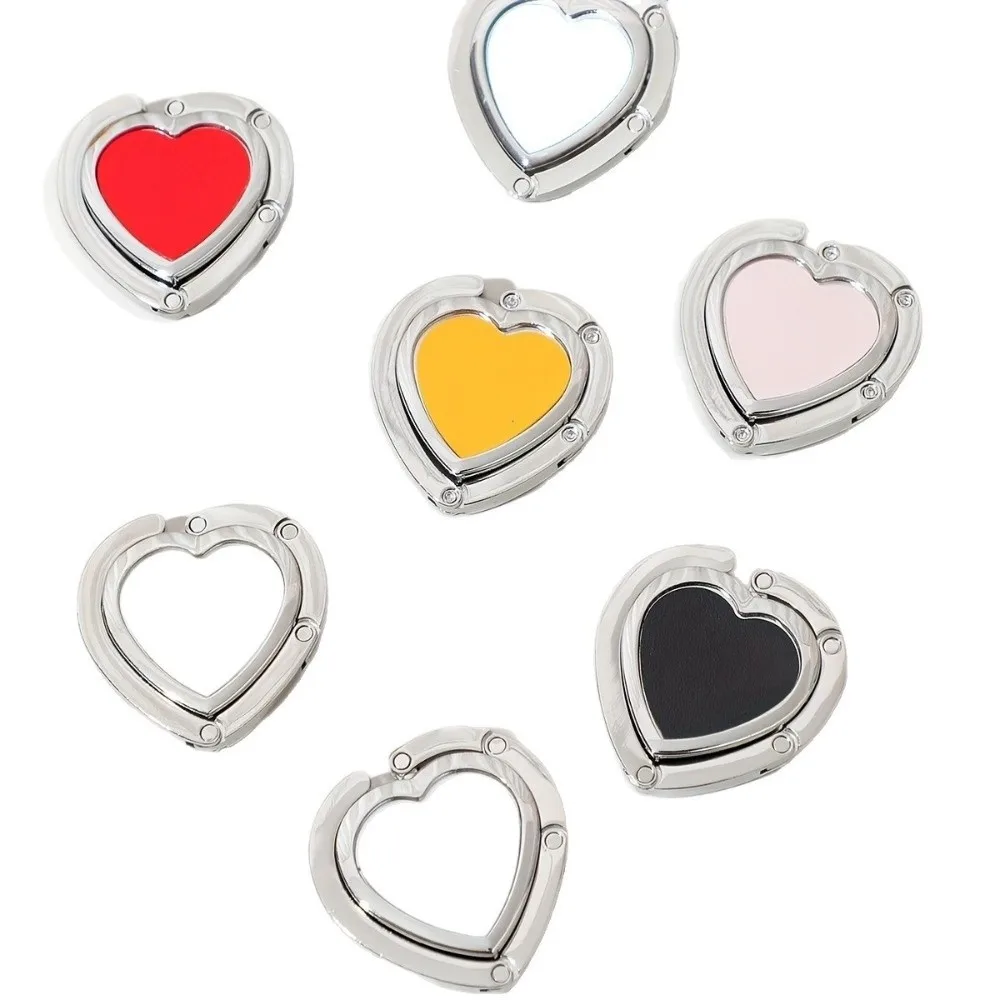 Bag Hanger Heart Shaped Handbag Hanger Folding Space Saving Desktop Bag Hook Multi-Functional Portable Bag Holder For Desk