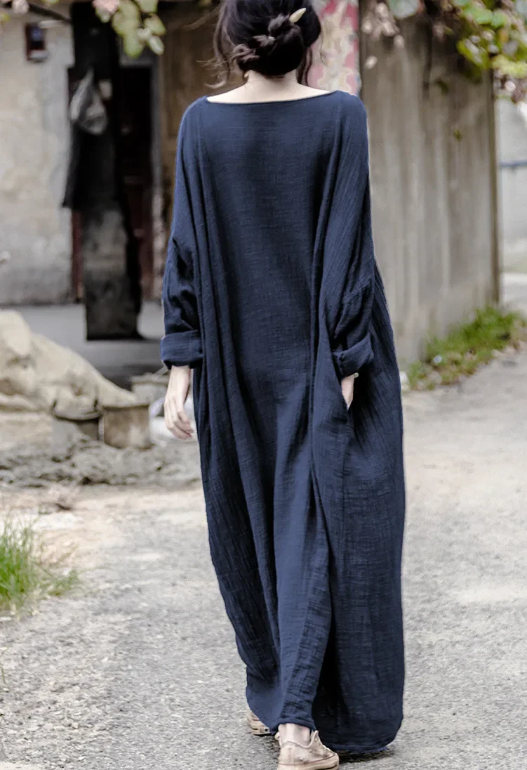 Vestidos Mujer 2025 Latest Autumn Spring Solid Color Cotton Linen Robes Dress for Women Large Size Plus Size Artist Ropa Dresses