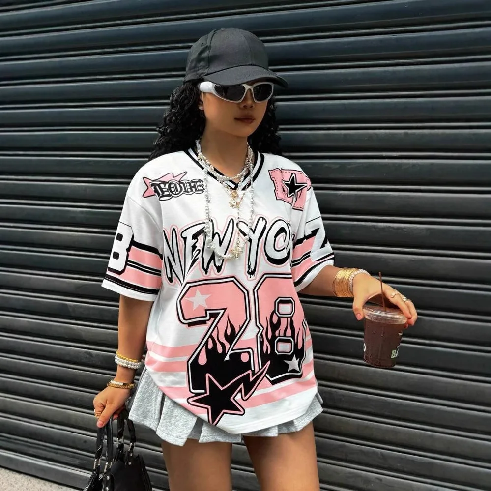 

Man T-shirt 2025 Women's Fashion Ins Style Trendy Personality Hot Girl Letter Print Loose Trendy Short Sleeve T-Shirt