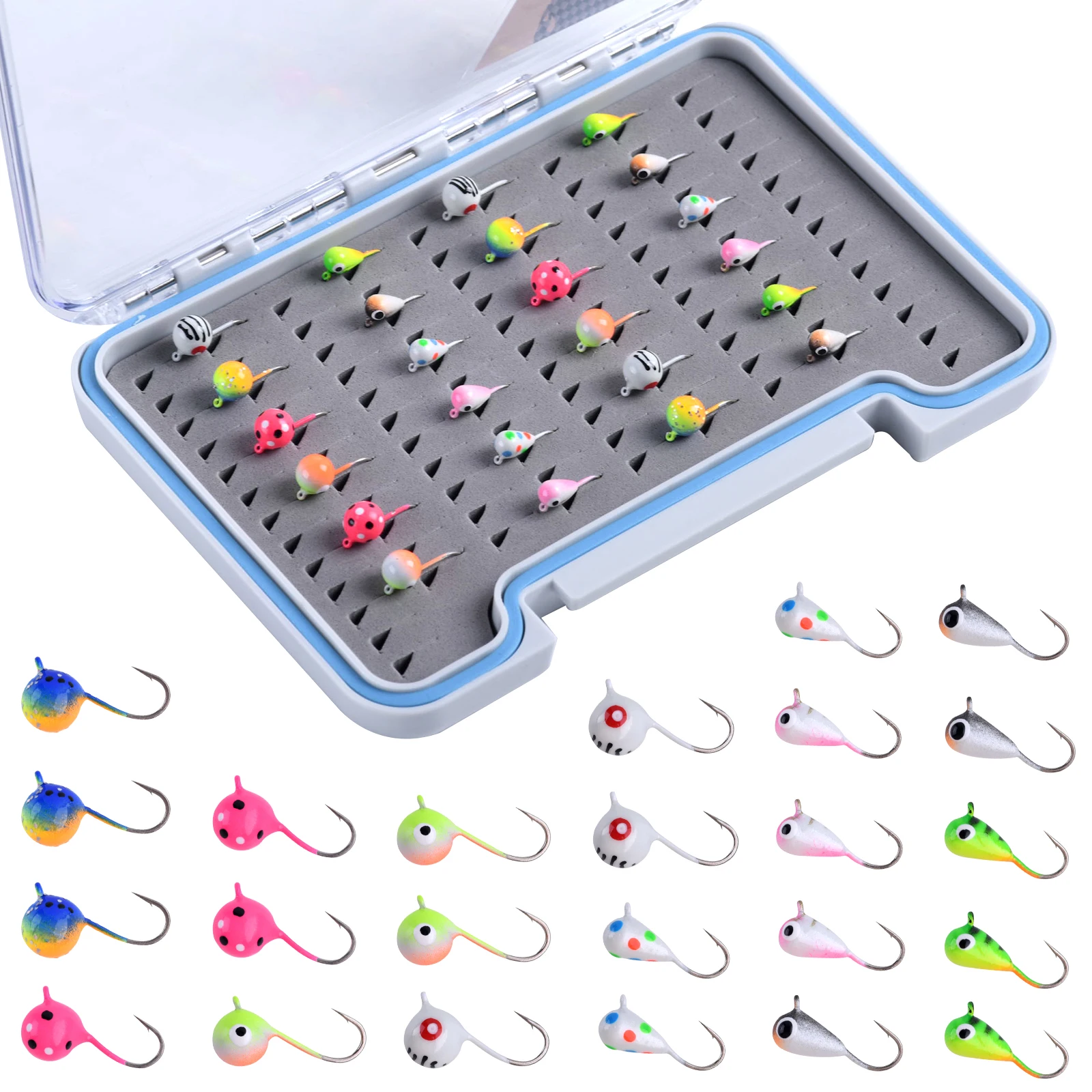 

Goture Tungsten Jig 24pcs/set Winter Ice Fishing Lure Set 0.9g 2.2g Fast Sink Jigging for Bass Perch Artificial Fishing Tackle