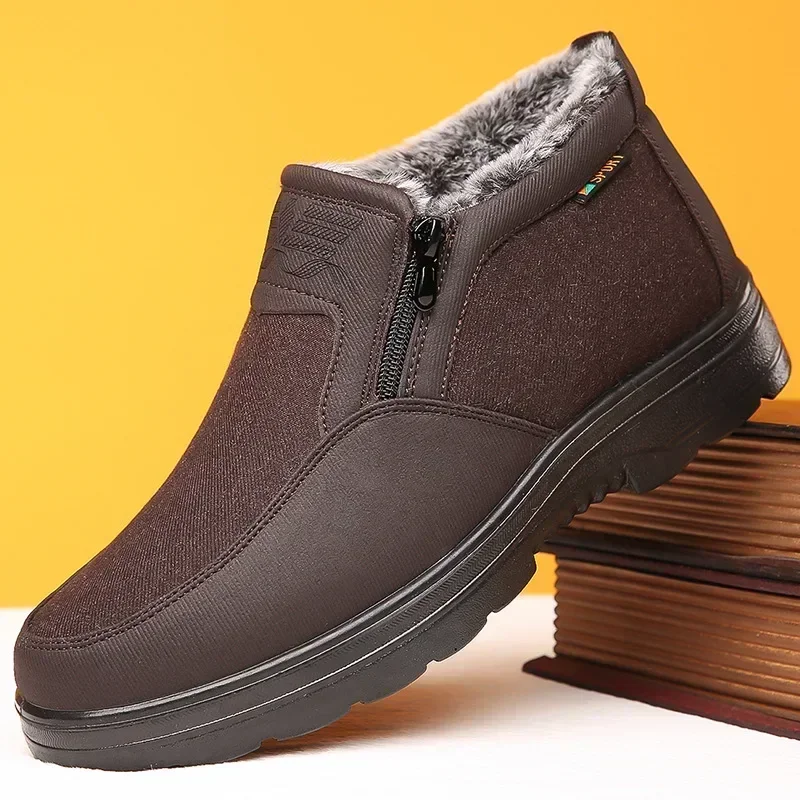 Cotton Shoes Middle-aged Elderly Men's New Plush Warm Anti Slip Waterproof Snow Boots Outdoor Work Travel Leisure Shoes 2025