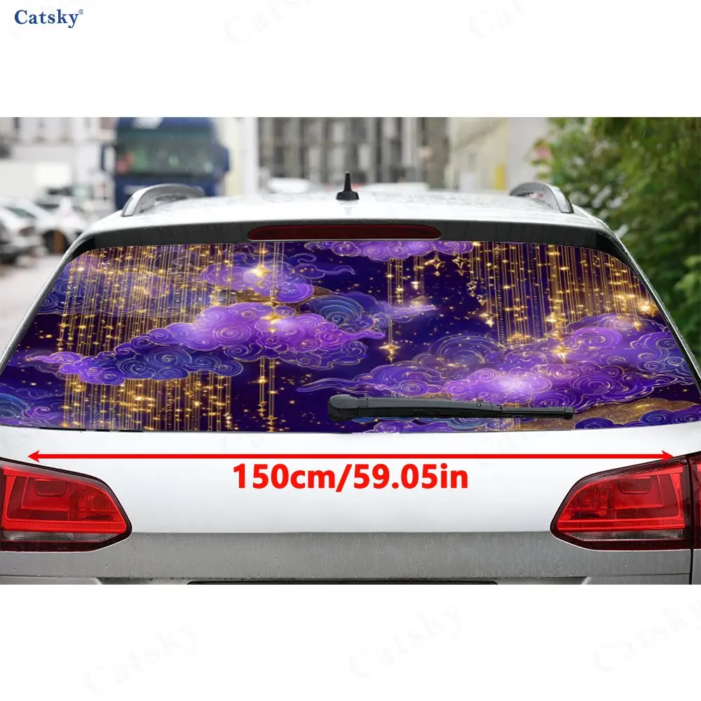 Indigo Purple Cloud & Starfall PVC Perforated Car Vinyl Wraps, Durable Car Rear Windshield Sticker, Waterproof Car Window Decal