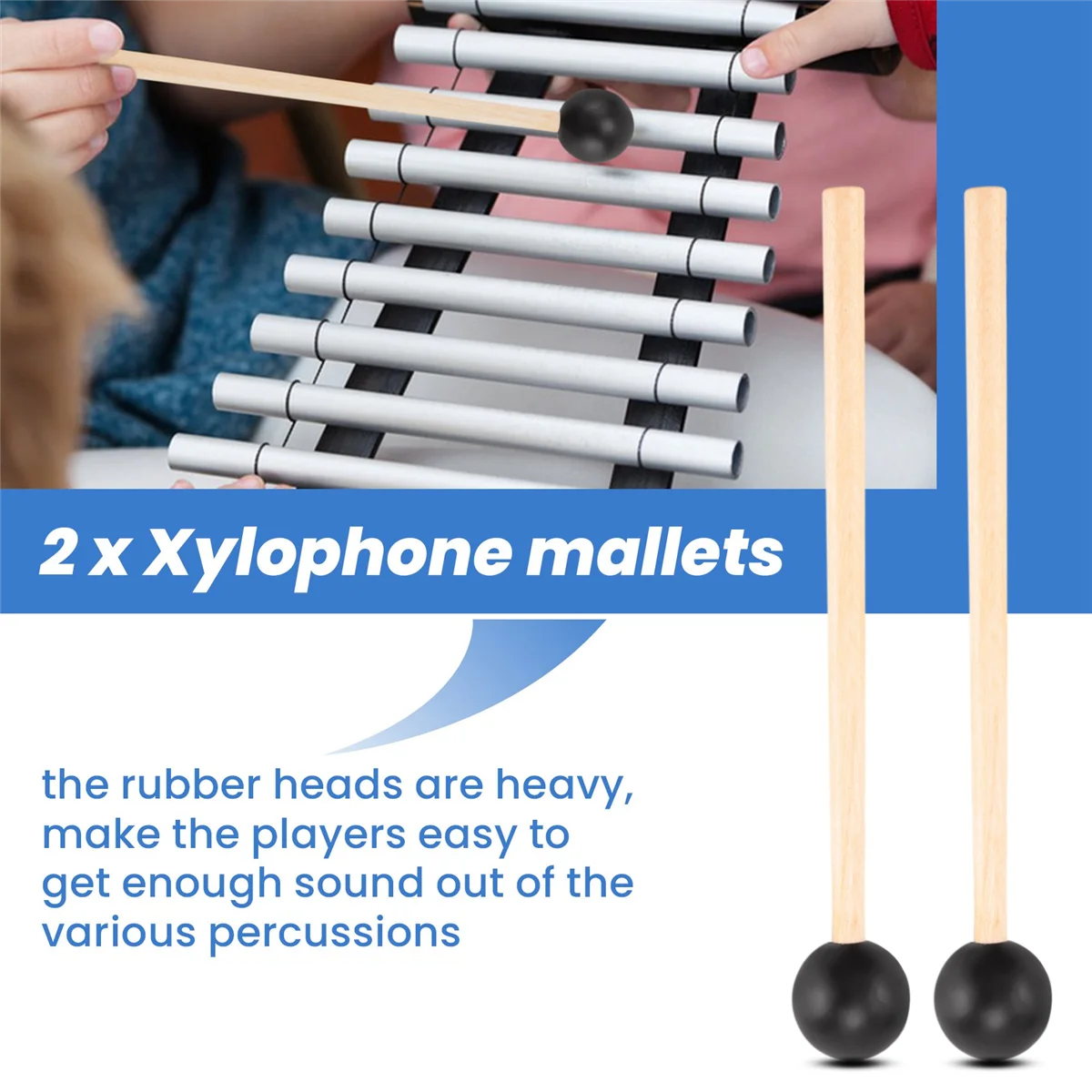 

ABAZJ 2Pcs Soft Rubber Head Sticks Wood Handle Bell Mallets for Glockenspiel Xylophone Bell Music Instruments Parts Black