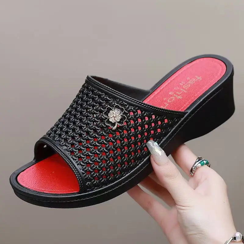 المرأة أسافين الجوف خارج اللمحة تو النعال الصيف جديد لينة وحيد عدم الانزلاق خفيفة الوزن المنزل النعال شباشب لخارج المنزل الصنادل #2