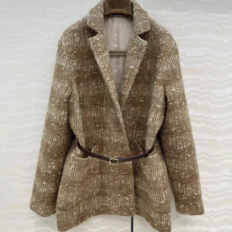 

New autumn and winter women's outerwear, high-quality coarse woolen fashion belt jacket