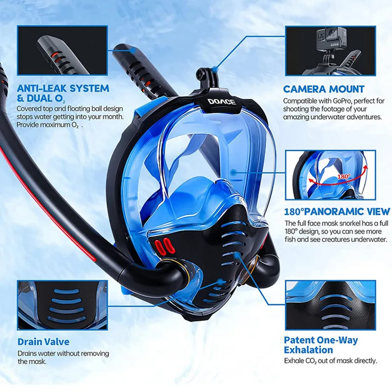 Diving Mask Scuba Double Snorkel Tube Full Face Anti-Fog Adult Snorkeling Mask Kid Swimming Underwater Diving Equipment