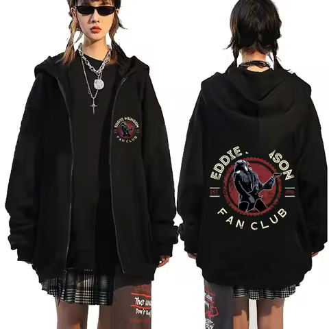2025 Autumn/Winter Eddie Manson Fan Club 1986 Zipper Hoodie Demogorgon Man-eating Flower Monster Jacket Men's Cotton Sweatshirt