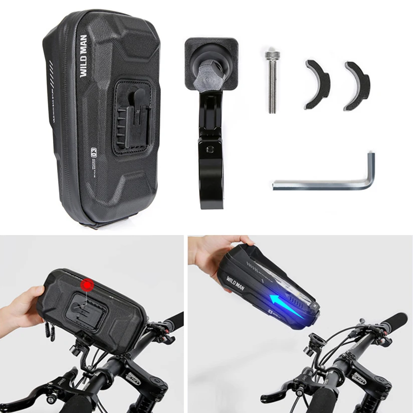 WILD MAN Bike Handlebar Bag Bicycle Phone Holder Waterproof Case Touch Screen Cycling Phone Bag 6.8\