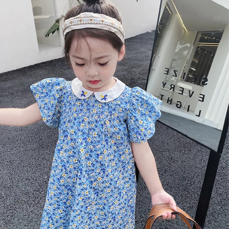 Children's Floral Dress Summer Style Embroidered Doll Collar Girls' Sweet Dress Baby Kids Dress