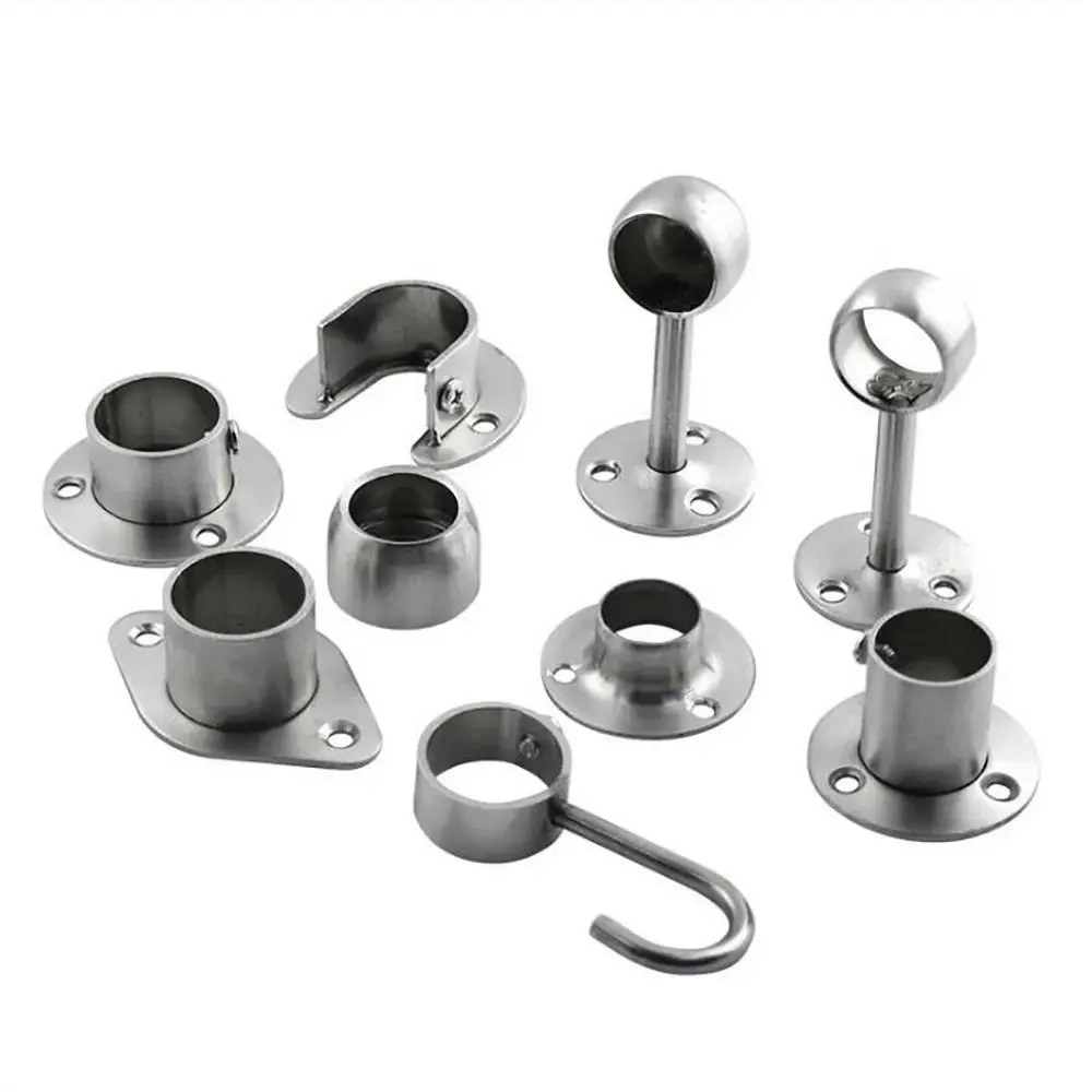 1Pcs Stainless Steel Pipe Bracket 19/22/25mm Half/All Pass Wardrobe Rail Support Flange Wardrobe Hanger