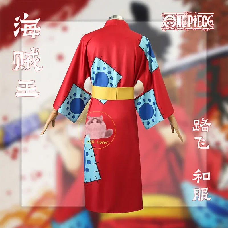 Anime Luffy Cosplay Costume Wano Country Monkey D. Luffy Cosplay Kimono for Man Adults Red Cardigan Hat Halloween Costumes