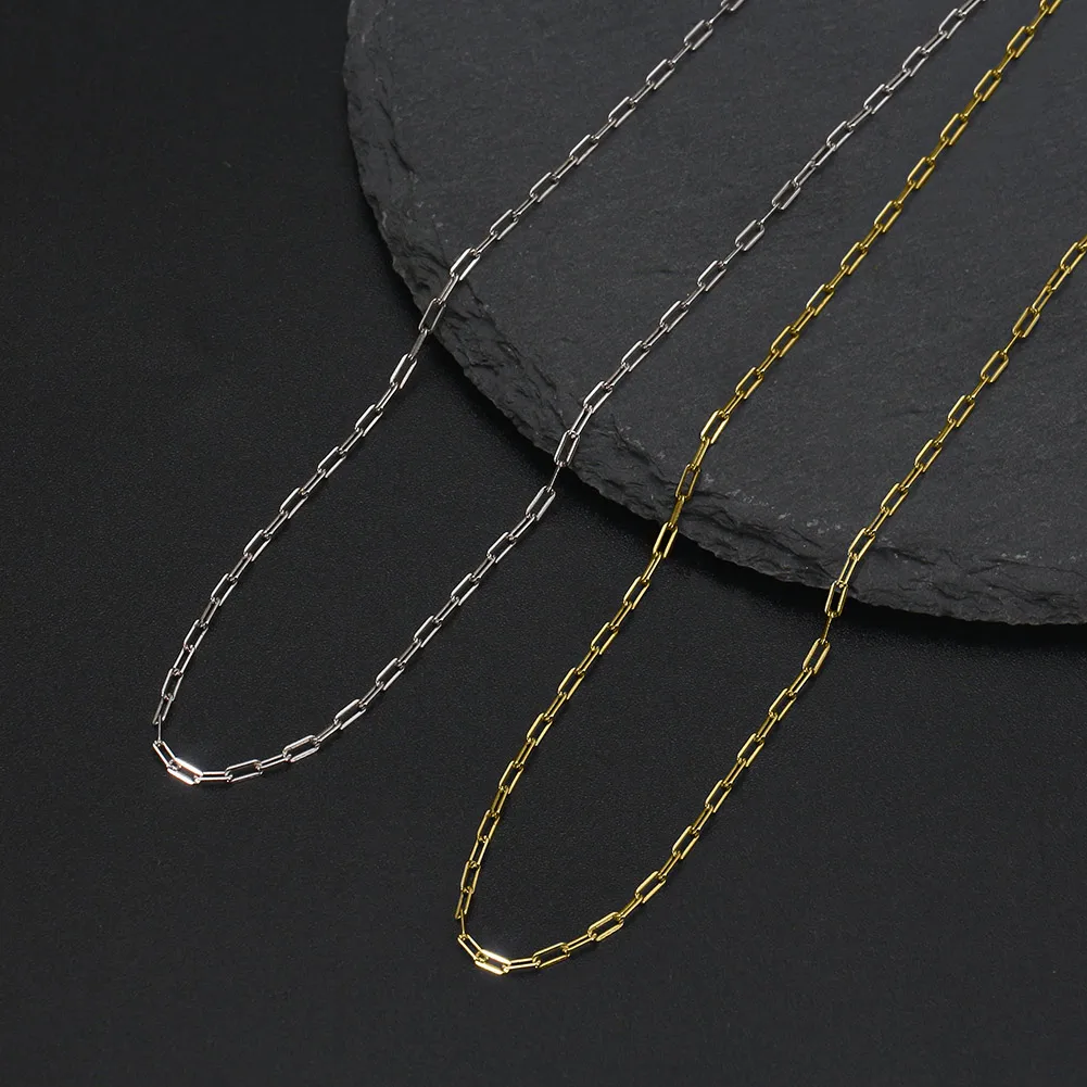 

KISS MANDY Solid 925 Sterling Silver Paperclip Necklaces Chain for Women Paper Clip Chain Choker High Quality Fine Jewelry SC64