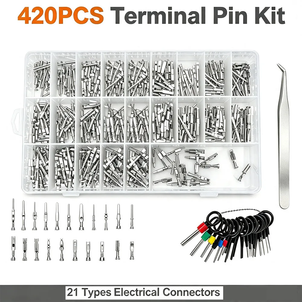 420PCS  Automotive Car Electrical Wire Terminal 1/1.5/1.8/2.2/2.8/3.5mm Non-insulated Plug Male Female Crimp Seals Connectors