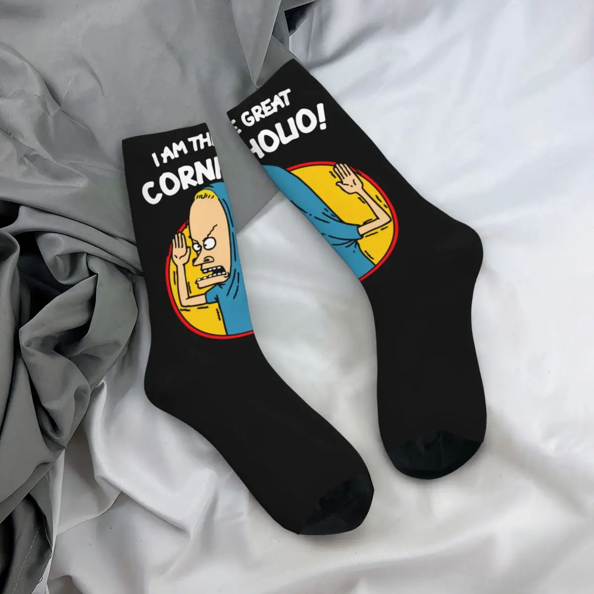 Funny Crazy Sock for Men I Am Cornholio MTV Hip Hop Vintage Beavis And Butthead Happy Quality Pattern Printed Boys Crew Sock