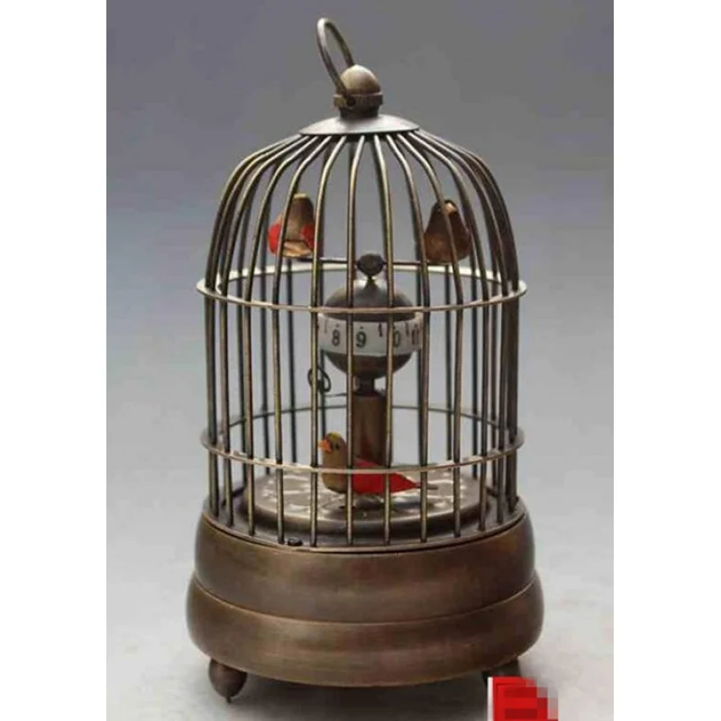 China collectible archaize brass bird cage Mechanical Table Clo Alarm Clo