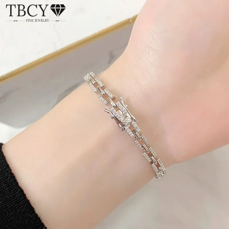 

TBCYD полный муассанит браслеты из стерлингового серебра 925 пробы хип-поп-цепочка для женщин вечерние ювелирные украшения