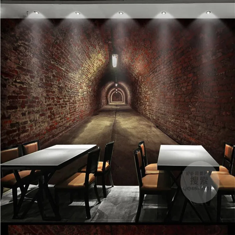 

3D Stereoscopic Extension Space Wall Mural Red Brick Tunnel Background Wallpaper Restaurant Bar Industrial Decor Wall Paper 3D