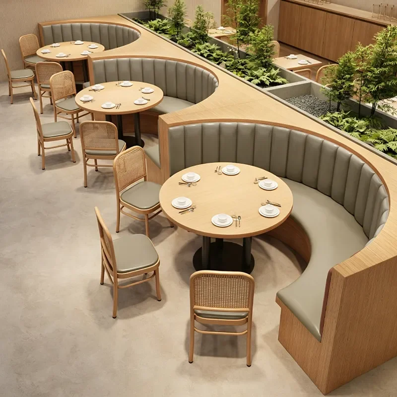 Solid Wood Tables and Chairs for Hot Pot Restaurant Burger Shop Milk Tea Cafe BBQ Catering Semi Round Sofa Plate Card Seat