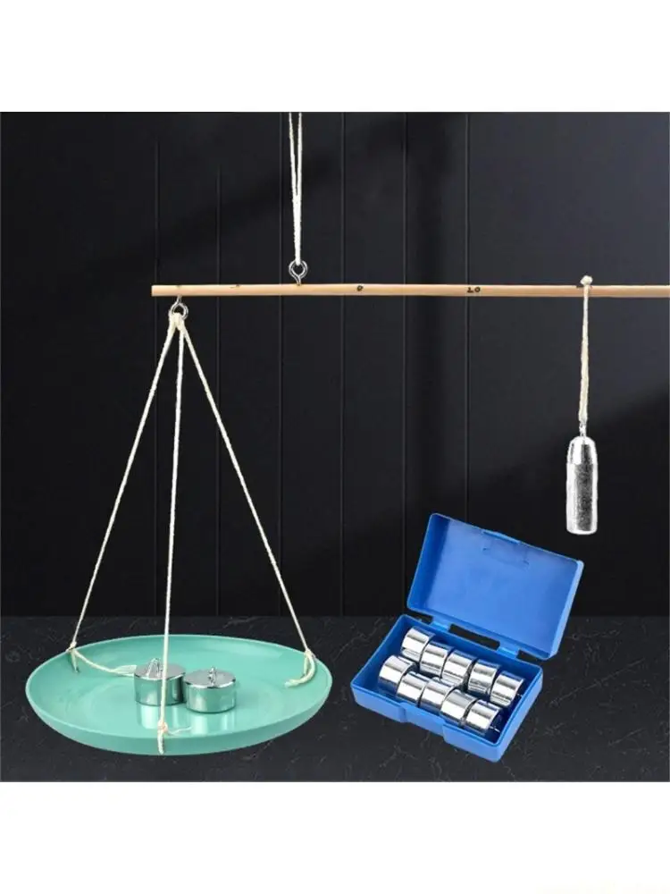 Lever Principle Demonstration Set With Wooden Three-Hole Balance Beam, Hanging Tray and Weight Case for Students, Teachers and