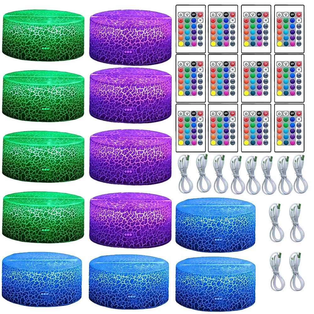 3D 램프 베이스 LED 야간 조명, DIY 투명 아크릴 시트, RGB 컬러, 원격 USB 케이블 조명 스탠드, 방 장식, 생일 선물, 6/12 개 