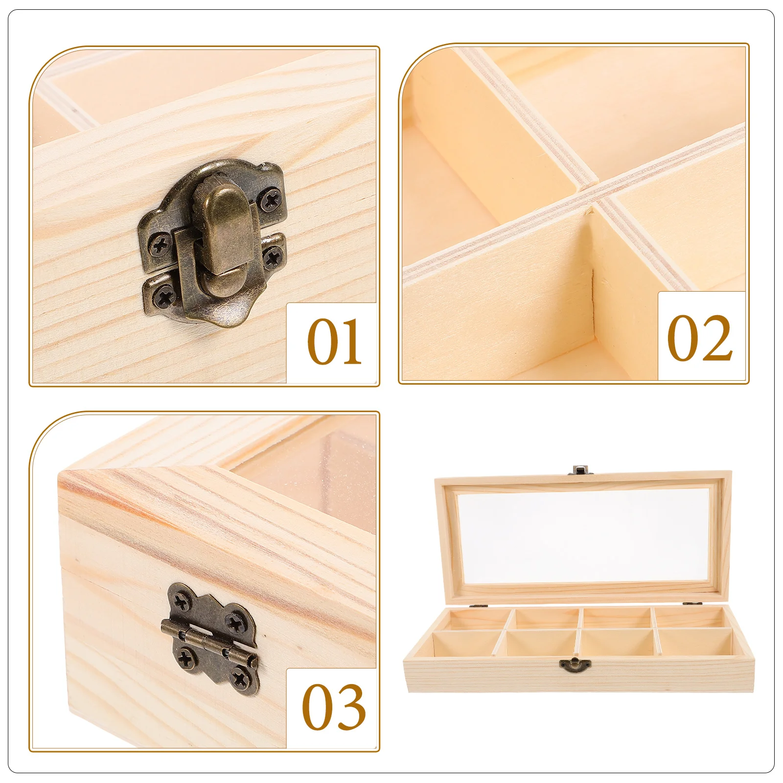 

Jewelry Display Case Made of Wood and Glass for Safe Dust-Free Storage Portable Desktop Sundries Organizer Box