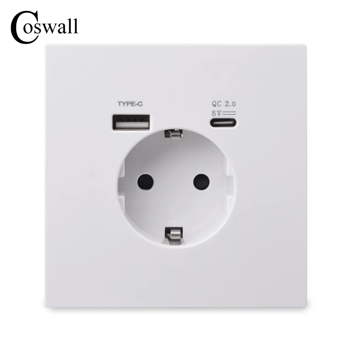 White Full Screen Integrated EU/French Standard With Type A-C 2usb Charging Port PC Panel 16A Flame Retardant Wall Power Outlet