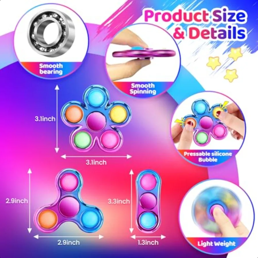 FIGROL 3-pack Pop Fidget Spinners voor feestartikelenHand Fidget Bulkspeelgoed voor klaslokaal Terugkeer Prijsensorisch Fidget-speelgoed voor tieners B