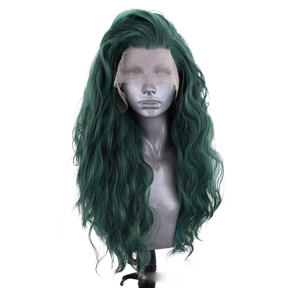 AIMEYA Green Synthetic Lace Wigs for Black Women Loose Wave Synthetic Wig Lace Front Wig High Temperature Cosplay Party Wigs