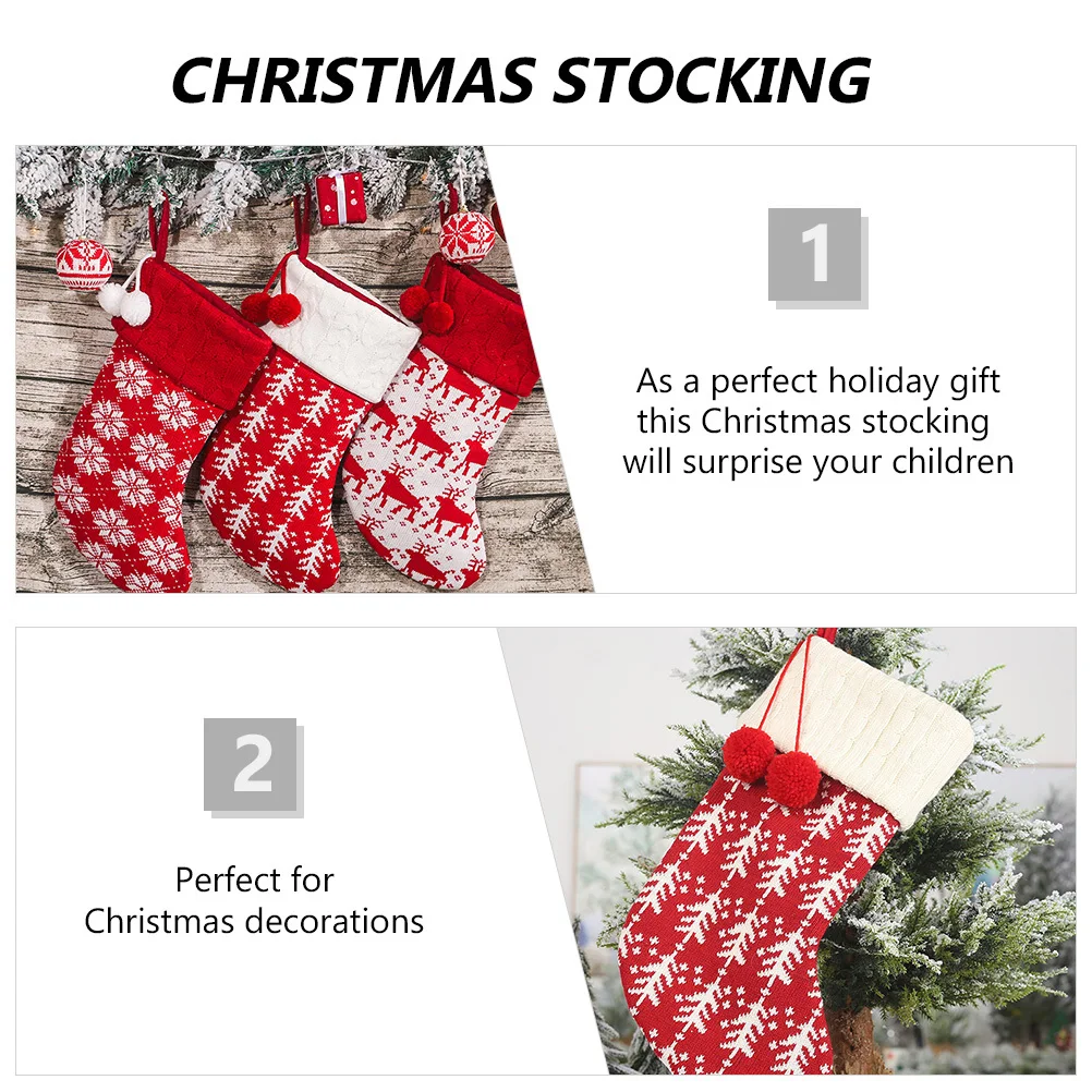 

Knitted Christmas Stocking Xmas Tree Decoration Classic Red White Design Fireplace Hanging Stocking Mantel Ornaments