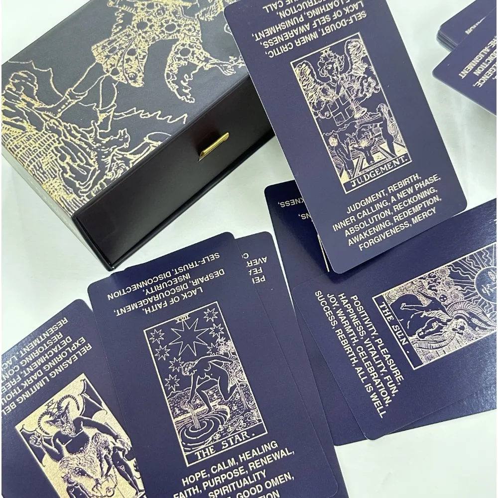 12*7cm Keywords Tarot Deck In Sliding Rigid Gift Box 78 Pcs Tarot Cards with Meanings with Guidebook and Drawstring Pouch