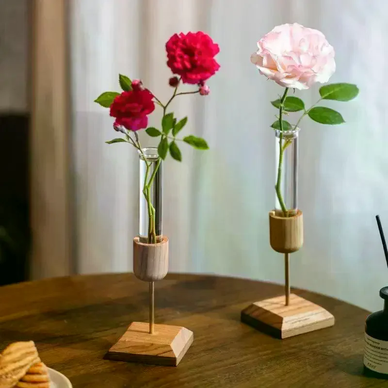 Test Tube Vase Transparent Glass Hinged Vase Hydroponics Combination Flower Appliance Living Room Office Home Decoration