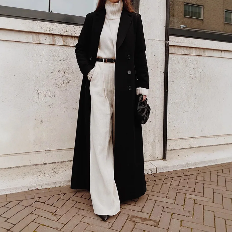 

2025 Autumn and Winter European and American Women's Casual Long Style Solid Color Warm and Fashionable Woolen Coat