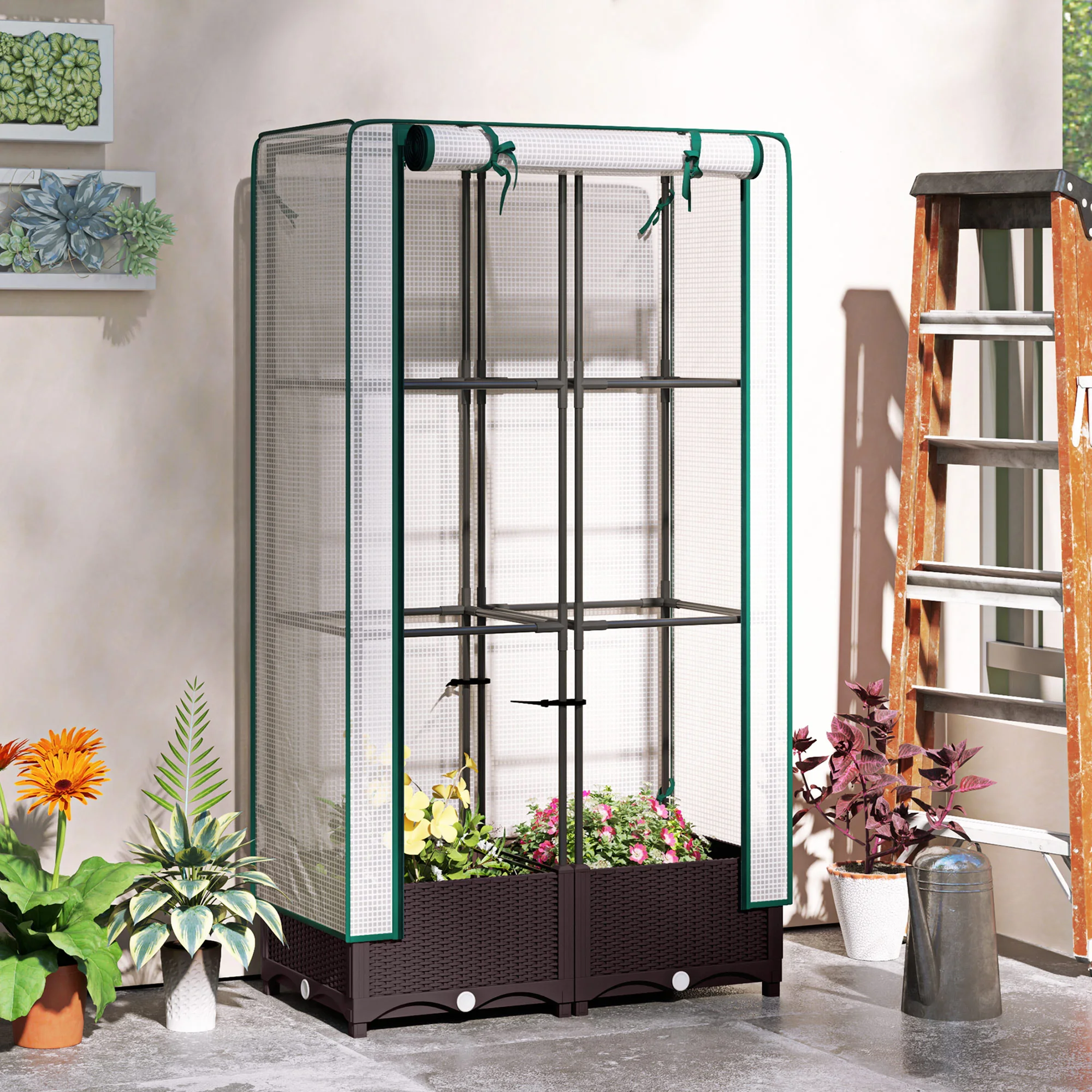 Raised Flower Bed with Trellis, 31.5