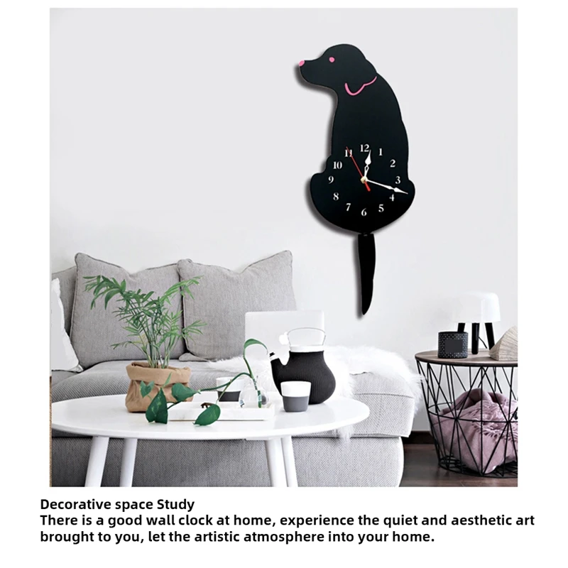 SEWS-Dog Wall Clock Home Decor Clock Children's Bedroom Wall Decor Dog Wagging Tail Clock Gifts For Children Birthday