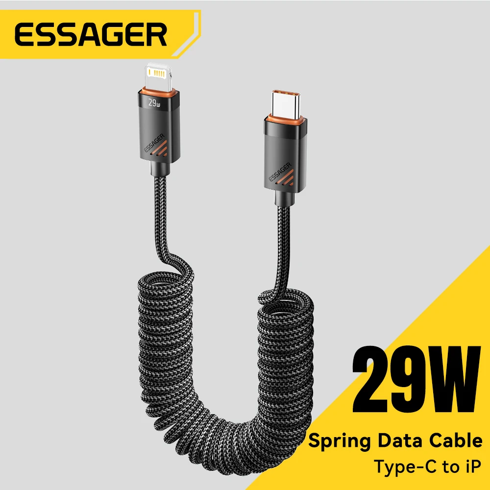 Essager Car Spring USB C To Lightning Cable PD 29W Fast Charging For Apple iPhone14 13 12 11Pro Max Charger 1.8m Carplay Braided