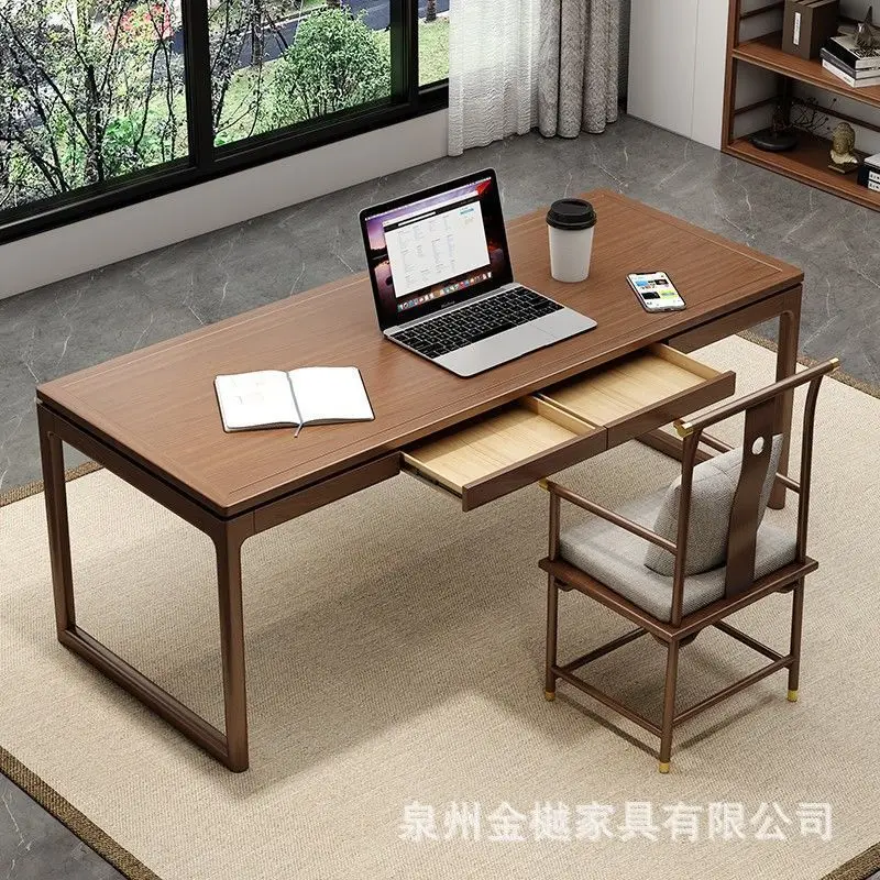 All Solid Wood Computer Desk, Home Desk, Study Room, Writing Brush Table, New Chinese Calligraphy Table, Old Elm Desk