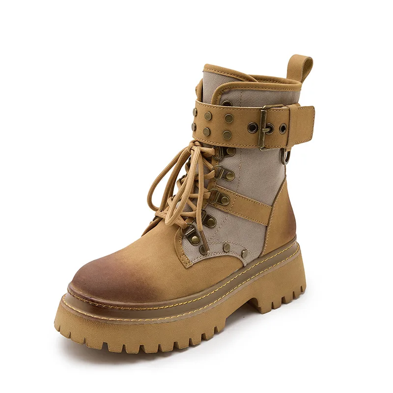 

Зимние женские ботинки на шнуровке с толстой подошвой, мотоциклетные ботинки в британском стиле, новые короткие женские ботинки для улицы, Zapatos Mujer