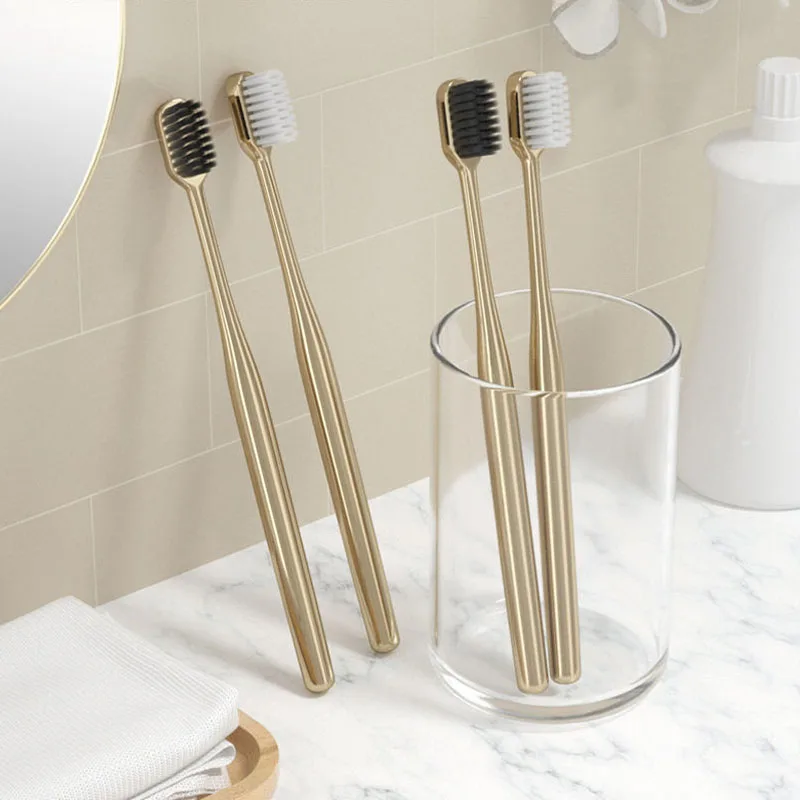 2/1Pc Luxury Soft Toothbrush Men Women Adult Tooth Brush Electroplate Gold Color Dental Brushes Toothbrushes Teeth Cleaning Care