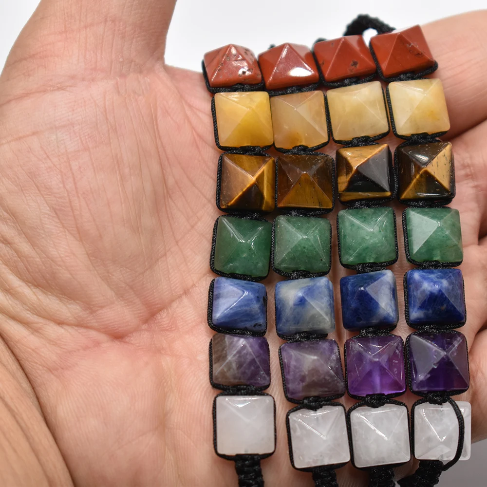 Wholesale  4Pcs/lot Fashion Natural Stone 7 chakras pyramid Bracelets Crystal  Bracelet Women Men Jewelry free shipping