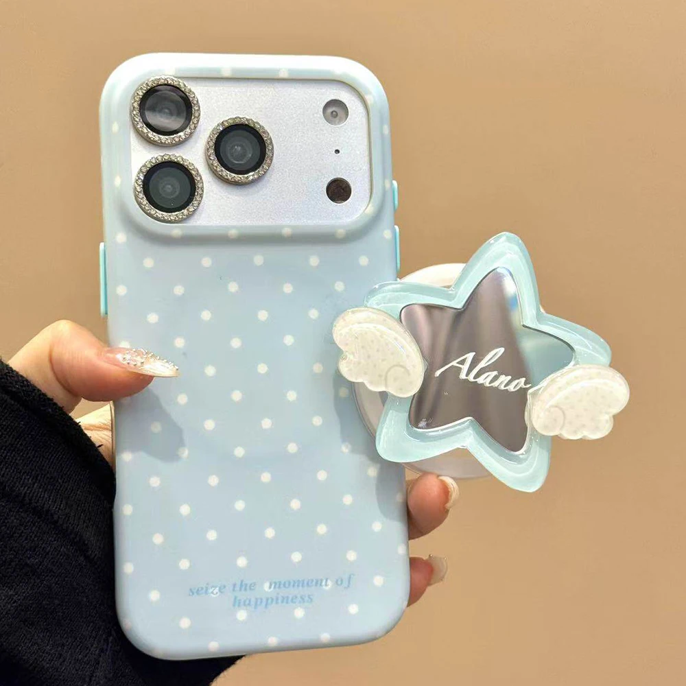 

Cute Star Angel Wings Blue Polka Dot Magnetic Case for iPhone 13 14 15 16 17Pro Max Shockproof Wireless Charge Cover for Magsafe