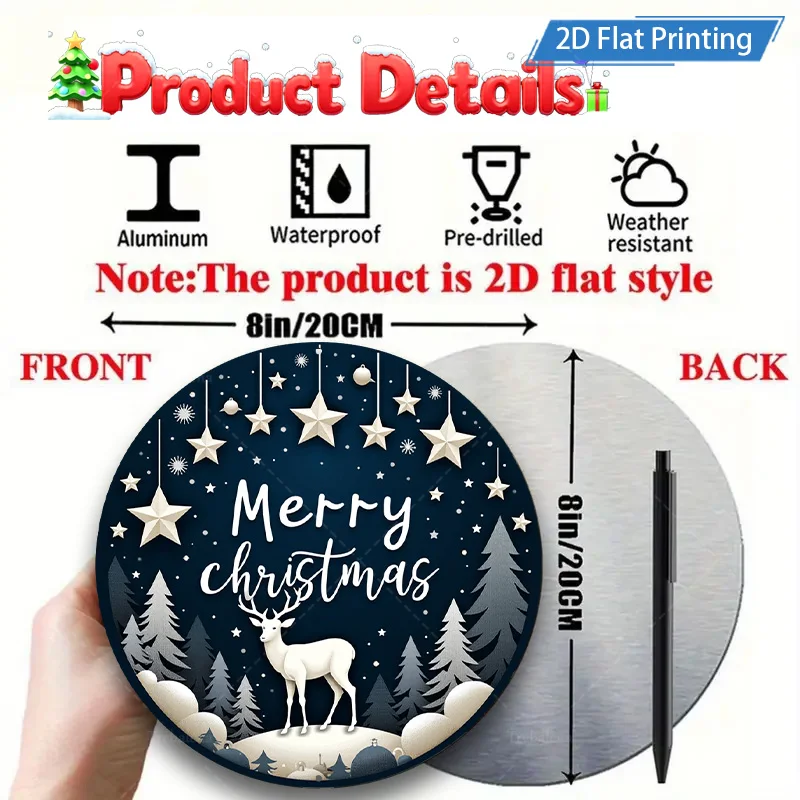 [2D FLAT] 1pc Metal Sign Christmas Deer Scene 2D Flat Print Metal Art Decor