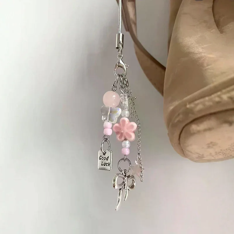 Y2K Delicate Bow Star Heart Keychain Bag Charm Creative Ins Camera Phone Lanyard Bag Decoration Kpop Accessories Gift