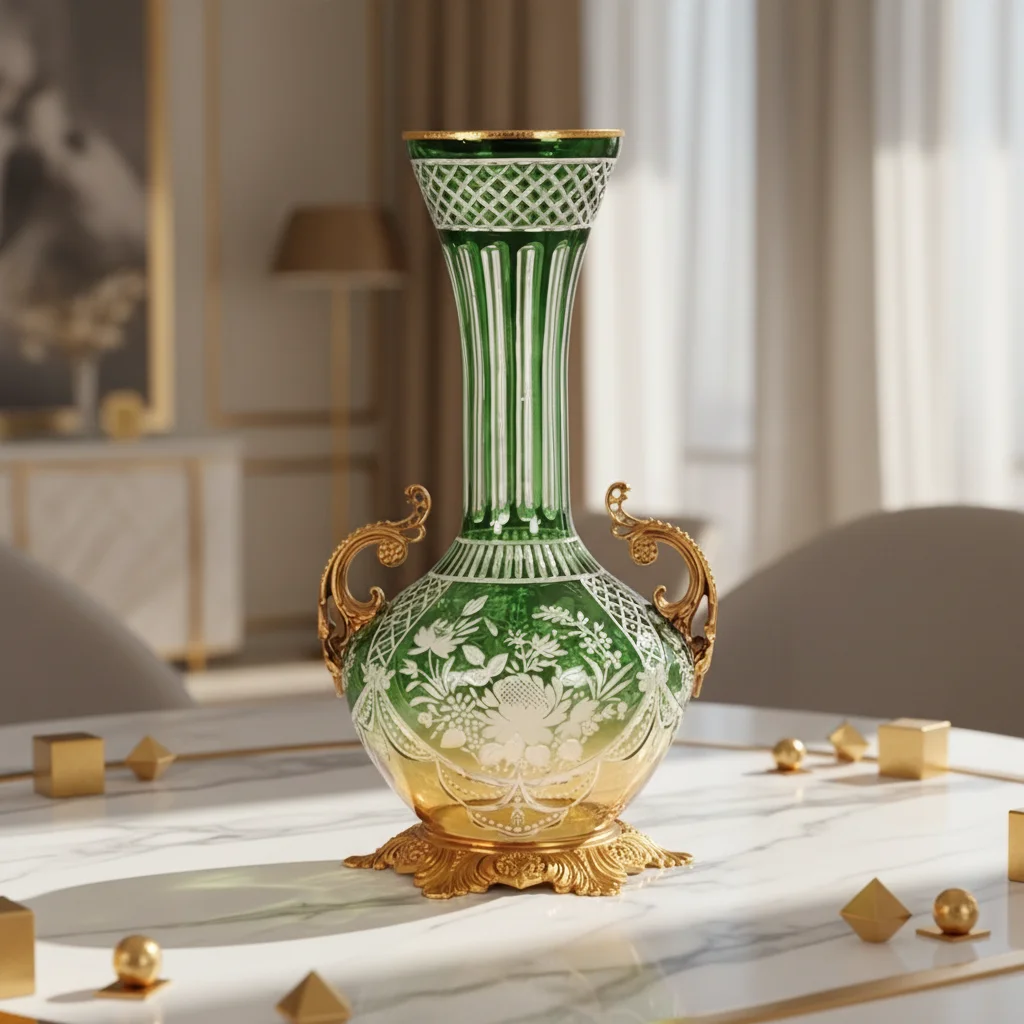 &c Noble Luxury Villa Glass Vase for Living Room Entrance Large Desktop Decoration Potted Plant Tower Lighting Glass Crystal