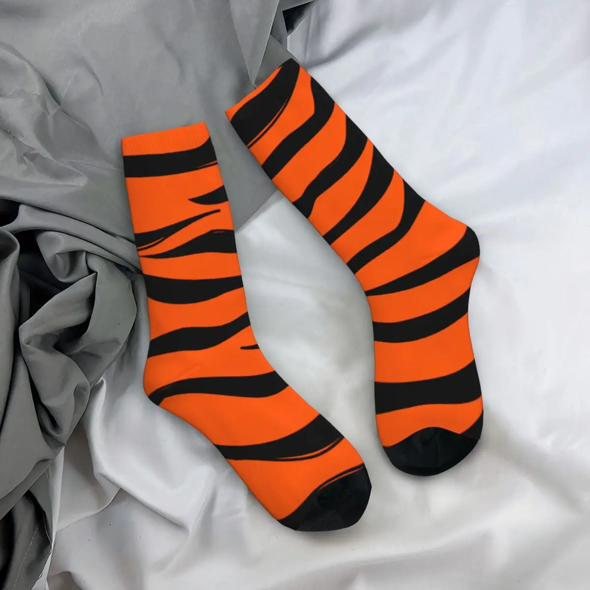 Winter Warm Fashion Women Men Wild Tiger Orange And Black Striped Pattern Socks Sweat Absorbing Crew Socks