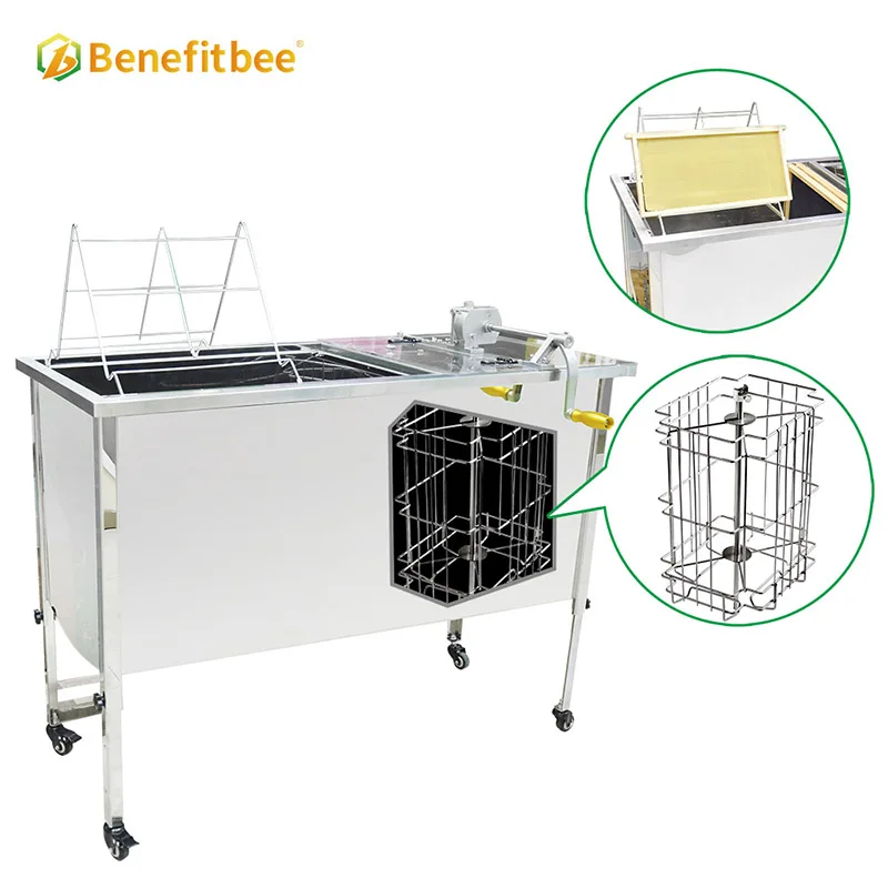 Honey Centrifuge Machine 4 Frames Honey Extractor Manual Integrated Honey Extracting and Uncapping Tank