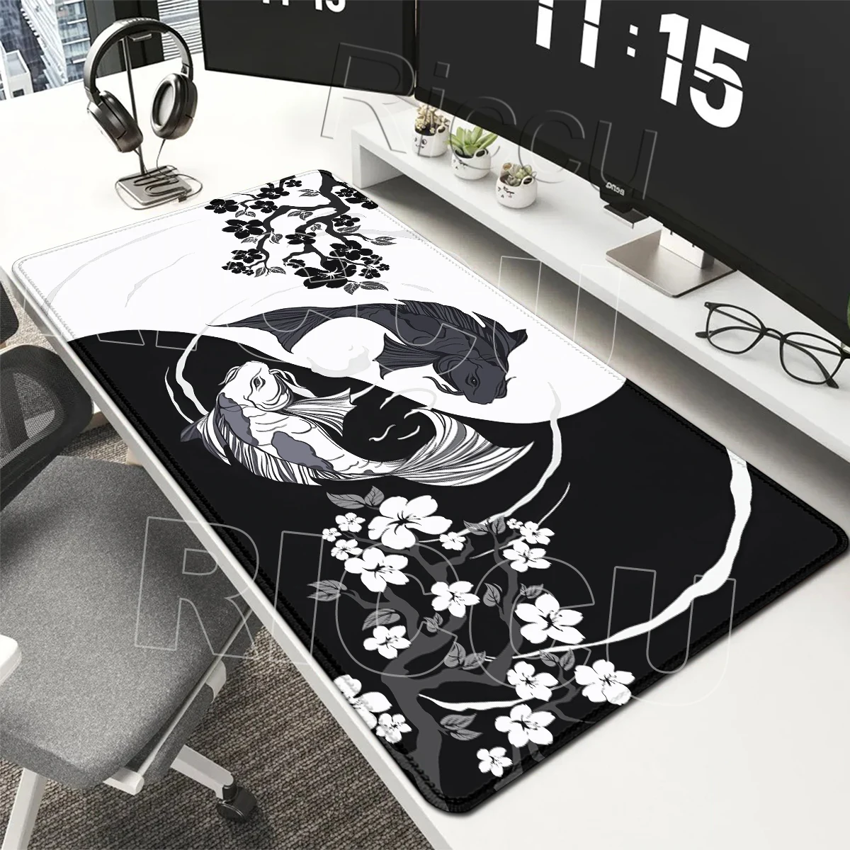 Yin-yang Fish Japan Mouse Pad Koi Fish Japan Art Seal Gaming Professional Keyboard Protect Mat Pc Accessorie Carpet Locking Edge