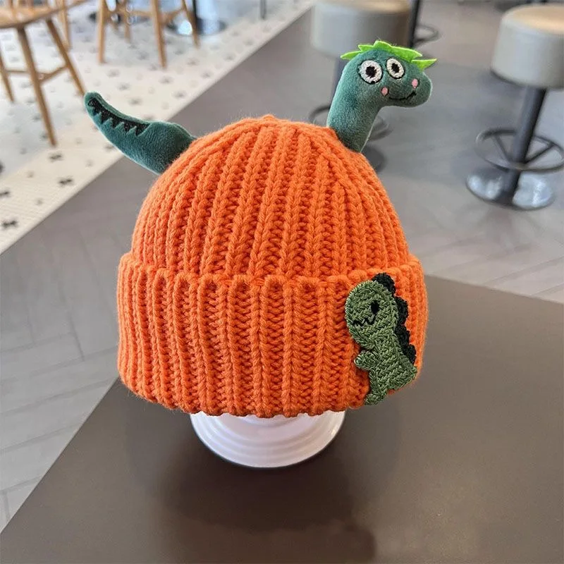 Baby autumn and winter hat cute super cute dinosaur modeling wool hat winter boys and girls warm pullover knitted